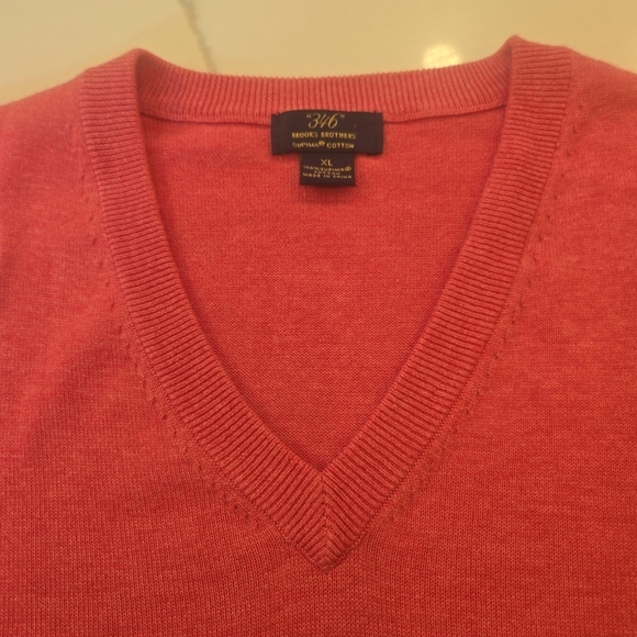 Supima Cotton Brooks Brothers Mens V-Neck Lightweight Sweater Vest Pink XL - Picture 5 of 8